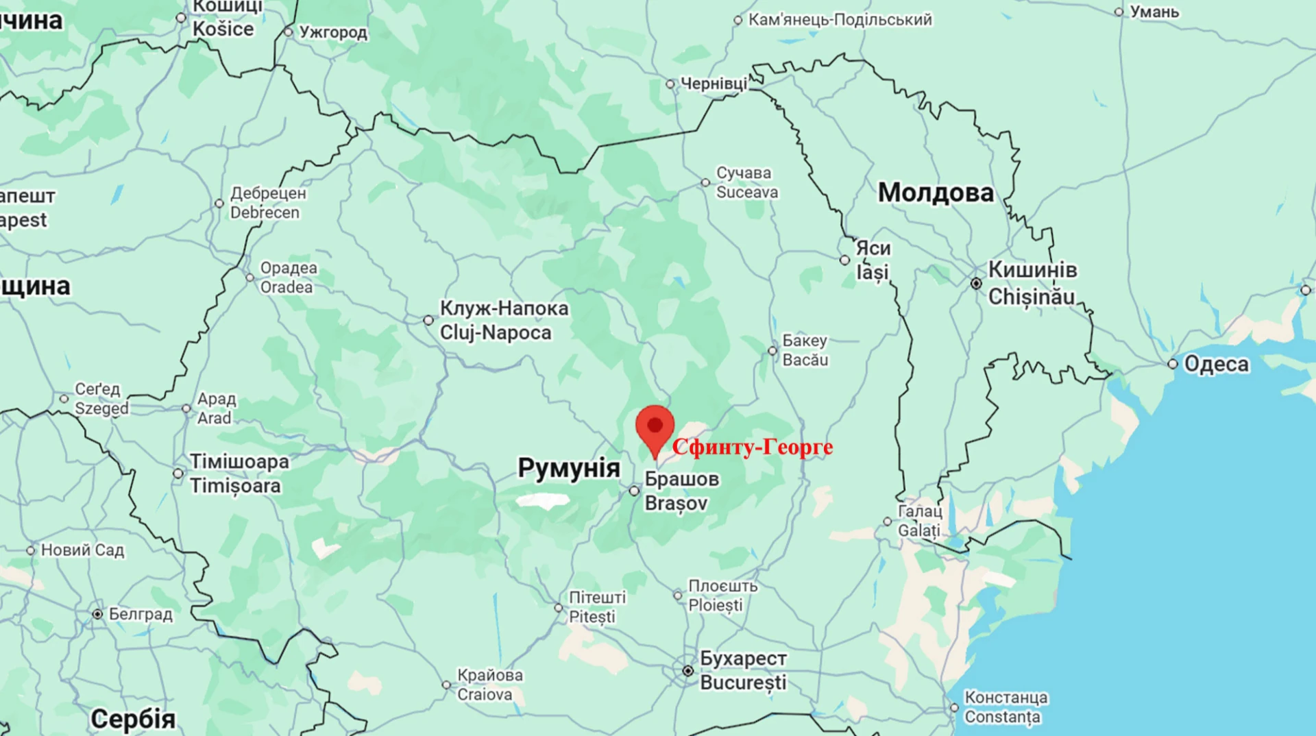 Розташування Сфанту-Георге в дельті Дунаю на карті Румунії