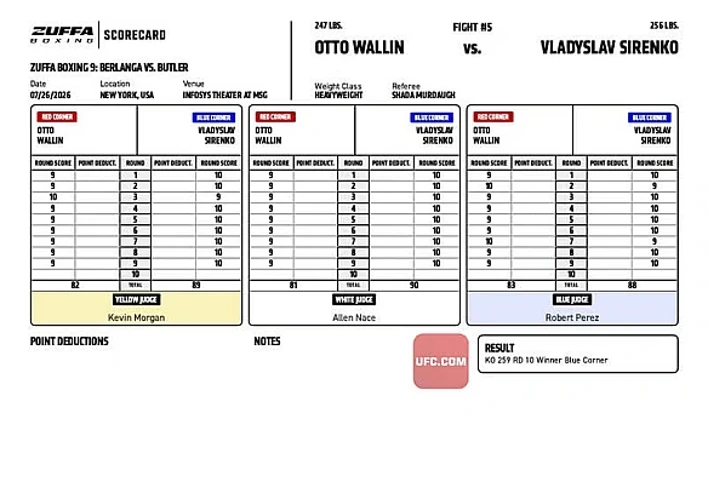 Владислав Сіренко та Отто Валлін під час бою в рамках вечора боксу Zuffa Boxing 09